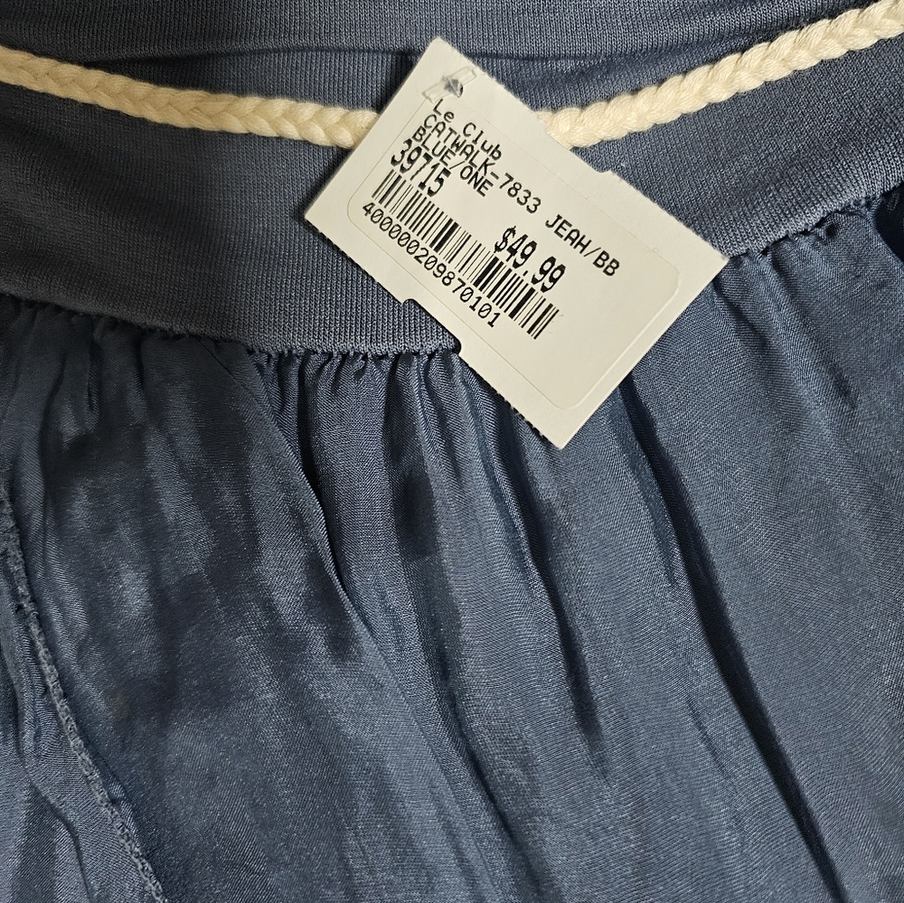 NWT, MEO MELL BLUE SILK HAREM WRAP JOGGER PANTS, one size - Picture 7 of 9